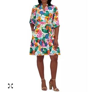 NWT Jessica Howard Tropical Floral Tie-Waist Shirt Dress new